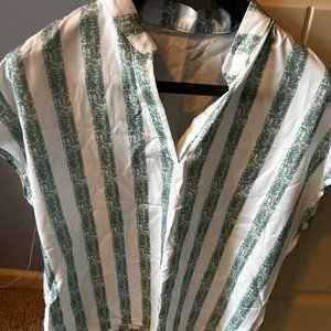 Striped Notched Neck Batwing Sleeve Blouse